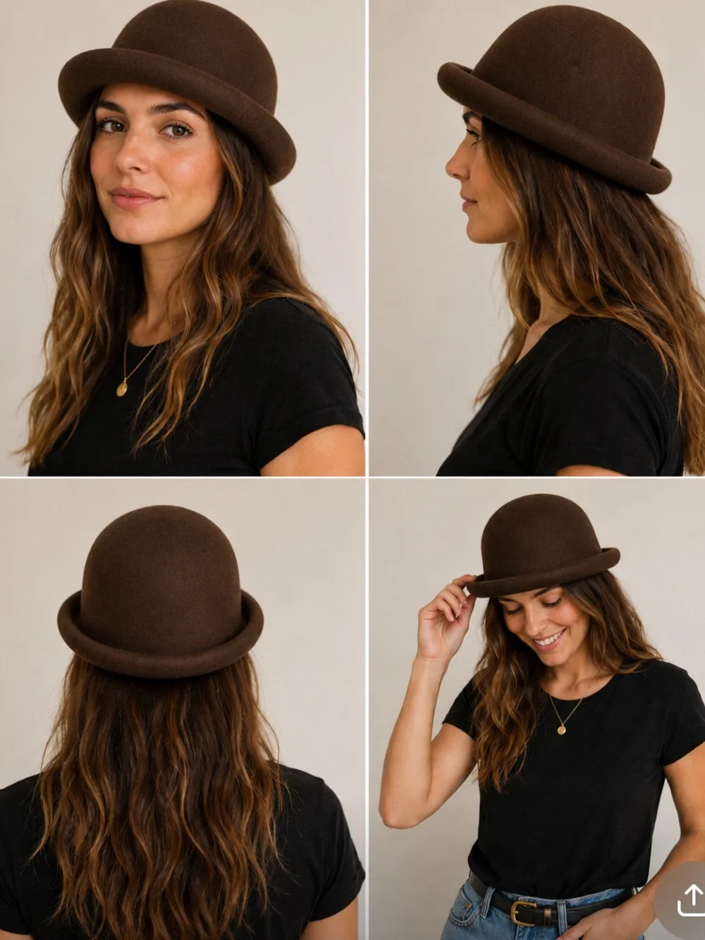 Brown Women's Felt Bowler Hat - Classic & Chic 100% wool